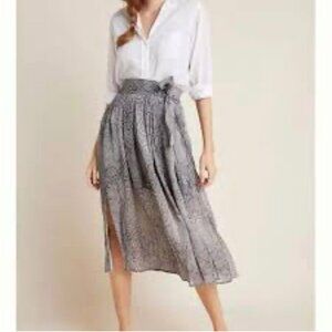 Maeve Anthropologie Midi Skirt Blue Snake Print Faux Wrap Size S
